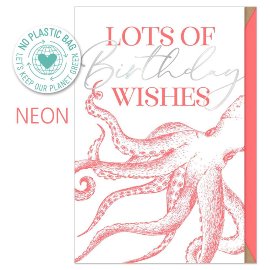 Birthday card neon octopus