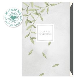 Pure Card condolences branches leaves grey green In ewiger Erinnerung