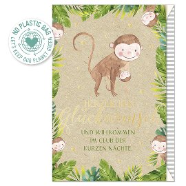 Pure Card grass paper baby birth monkey Glückwunsch Kurze Nächte