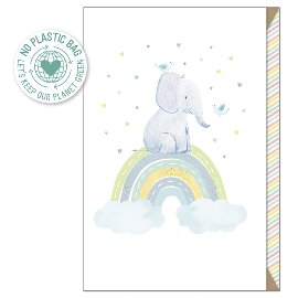 Karte Pure Card Baby Geburt Elefant Regenbogen Blau