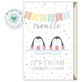 Karte Pure Card Baby Geburt Zwillinge Pinguine