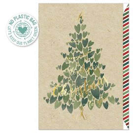 Karte Weihnachten Graspapier Baumherzen