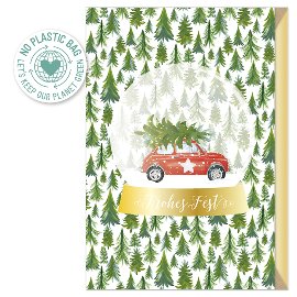 Christmas card snow globe car trees Frohes Fest