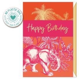 Pure Card elephant jungle Happy Birthday orange pink gold