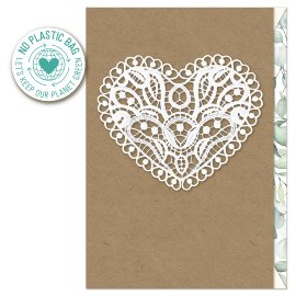 Karte Hochzeit Kraftpapier Herz Weiß Gestickt