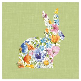Napkin Easter bunny silhouette flowers green