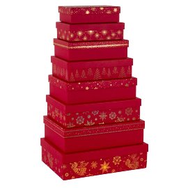 Gift boxes 8 pcs. Christmas angels stars red