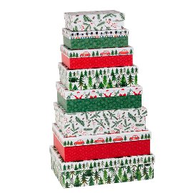 Gift boxes 8 pcs. set Christmas nutcracker forest car santa red green white