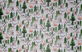 Wrapping paper ORGANICS Christmas forest animals fir trees white