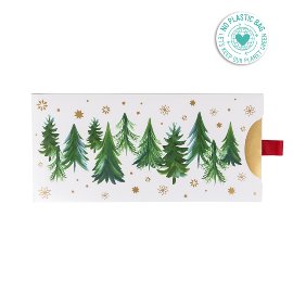 Gift envelope Christmas fir trees stars white green gold