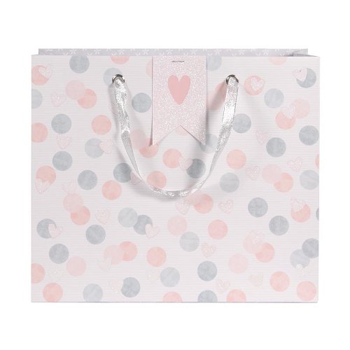 Gift bag XL wedding dots hearts white pink blue