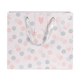 Gift bag XL wedding dots hearts white pink blue
