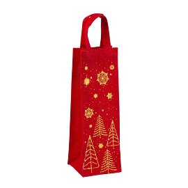 Bottle bag jute Christmas trees stars red