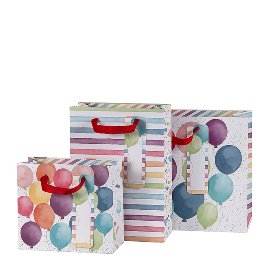 Geschenktaschen 3er Set Geburtstag Luftballons Streifen Konfetti