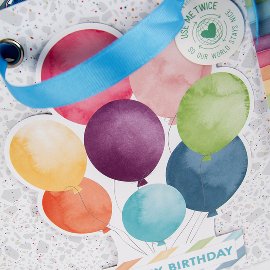 Gift bag birthday balloons stripes confetti