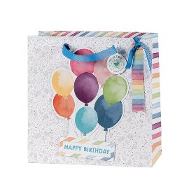 Gift bag birthday balloons stripes confetti