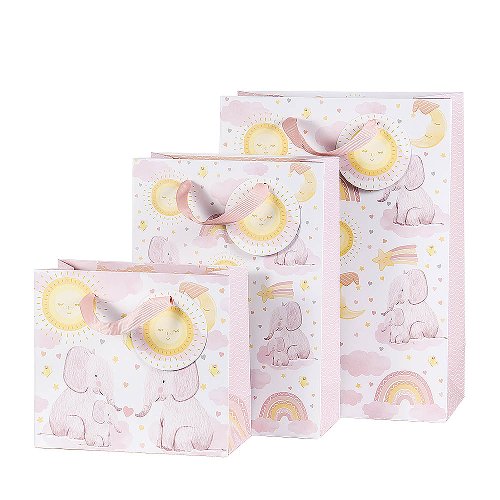 Gift bag set baby elephant pink