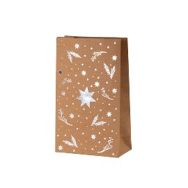 Gift bag set of 12 kraft paper advent calendar stars twigs silver