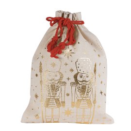 Gift sack cotton Christmas nutcracker gold