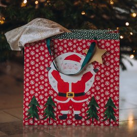 Gift bag XL Christmas Santa trees red