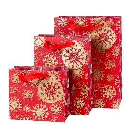 Gift bag set Christmas straw stars gold red