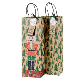 Bottle bag set ORGANICS kraft paper Christmas nutcracker trees