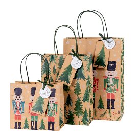 Gift bags set ORGANICS kraft paper Christmas nutcracker trees