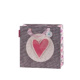 Gift bag 3D heart pink grey