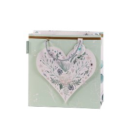 Gift bag 3D wedding blossoms botanic heart white green gold
