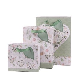 Gift bag set wedding blossoms botanic heart green white