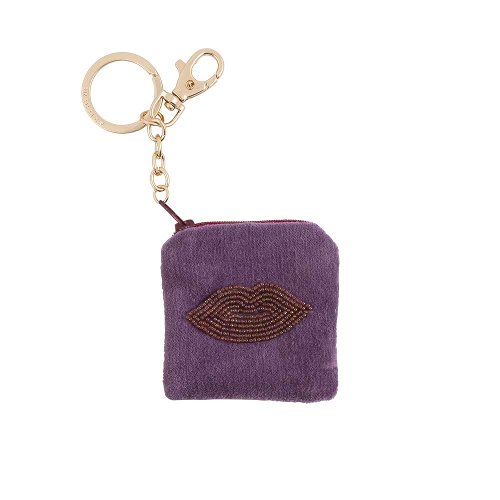 Key ring coin pouch pearls kiss violet