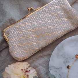 Cosmetic bag clip velvet pattern beige gold