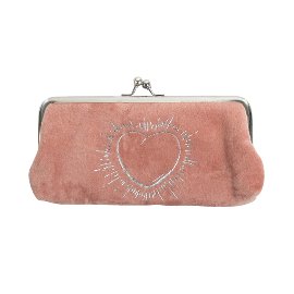 Cosmetic bag clip velvet heart peach silver