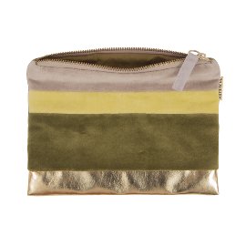 Cosmetic bag velvet stripes green yellow