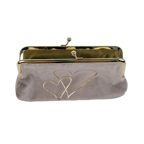 Cosmetic bag clip velvet hearts taupe