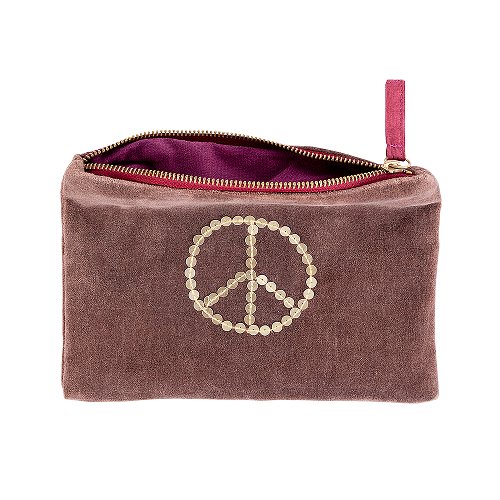 Cosmetic bag velvet sequins peace choc taupe