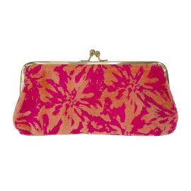 Cosmetic bag clip velvet blossoms orange pink