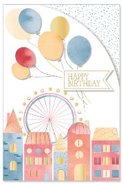 Geburtstagskarte Skyline Happy Birthday 3D