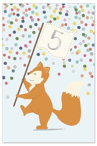 Birthday card kids 5 years fox