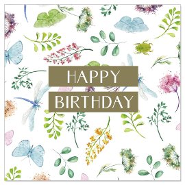 Minikarte Blüten Spruch Happy Birthday