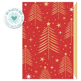 Weihnachtskarte Tannenbäume Rot Gold