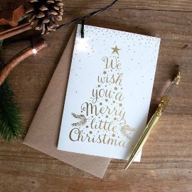 Weihnachtskarte Merry Christmas Tannenbaum Weiß Gold