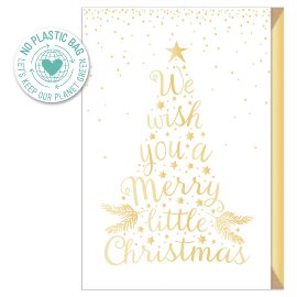 Christmas card Merry Christmas tree white gold