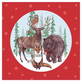 Napkin christmas forest animals red