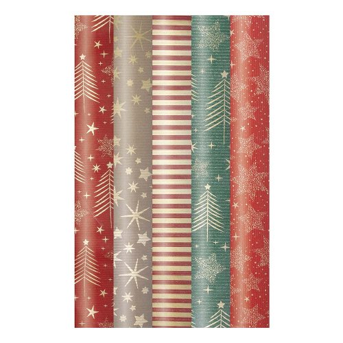 Wrapping paper set 5 rolls xmas stars trees
