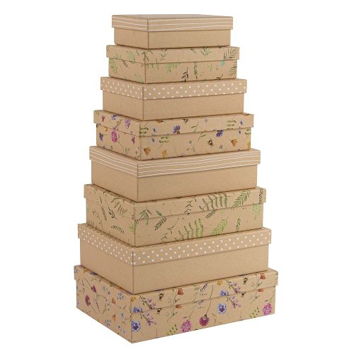 Geschenkboxen Organics 8er Set Kraftpapier Blümchen Blätter