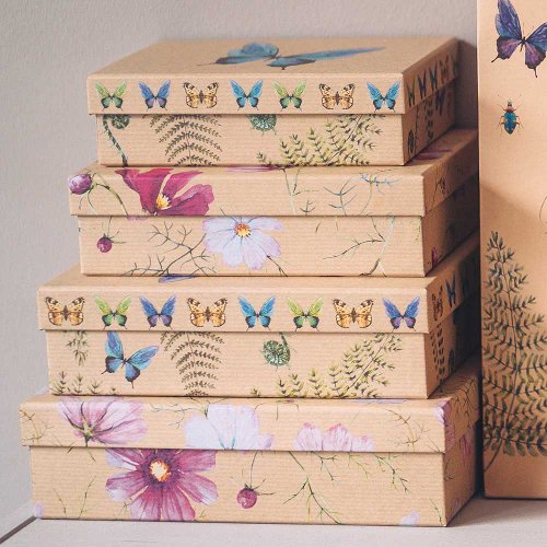 Geschenkboxen Organics 8er Set Kraftpapier Flower