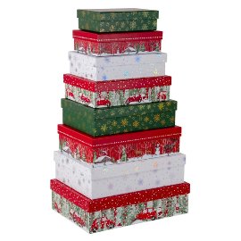 Gift boxes 8 pcs. Set christmas red, green, white