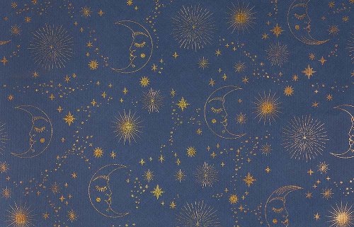 Geschenkpapier Weihnachten Mond Sterne Gold Blau