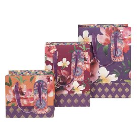 Gift bag set watercolour roses check pattern berry